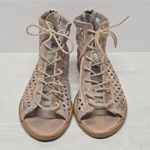 Musse & Cloud Aiden Perforated Flat Sandal Metallic Rose Gold Leather Size 7